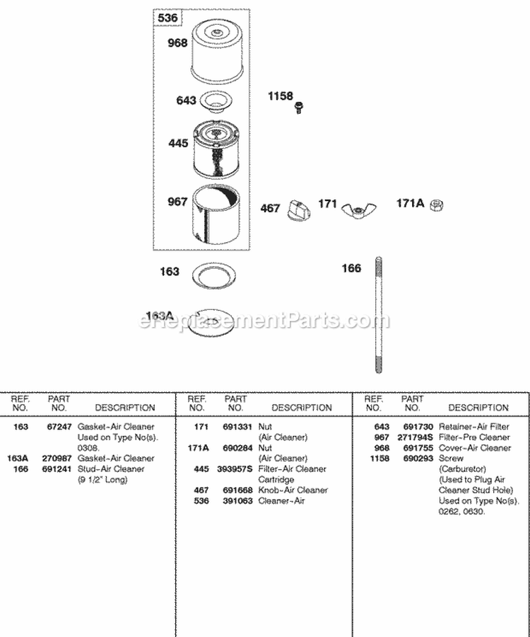 Air Cleaner Diagram and Parts List for 326431-0129-99  Briggs and Stratton Engine